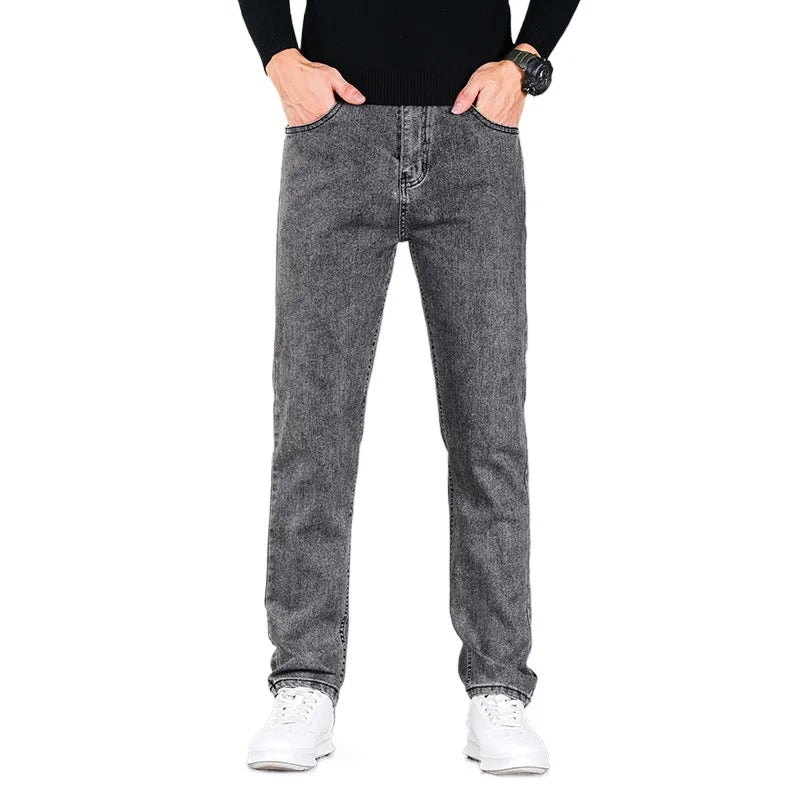 Men's Winter Fleece Lined Jeans - Warm Black Loose Fit"