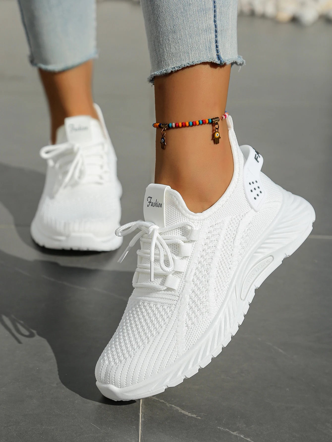 Women's Chunky Platform Sneakers - Lightweight Knit Athletic Shoes with Air Cushion Sole