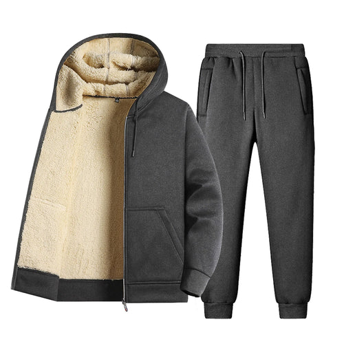Men's Warm Tracksuit Set - Lambswool Jacket & Pants Outfit