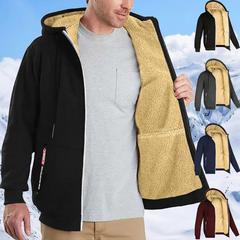 Men's Heavyweight Sherpa Fleece Lined Windproof Hoodie Jacket - Ultimate Winter Warmth & Style.