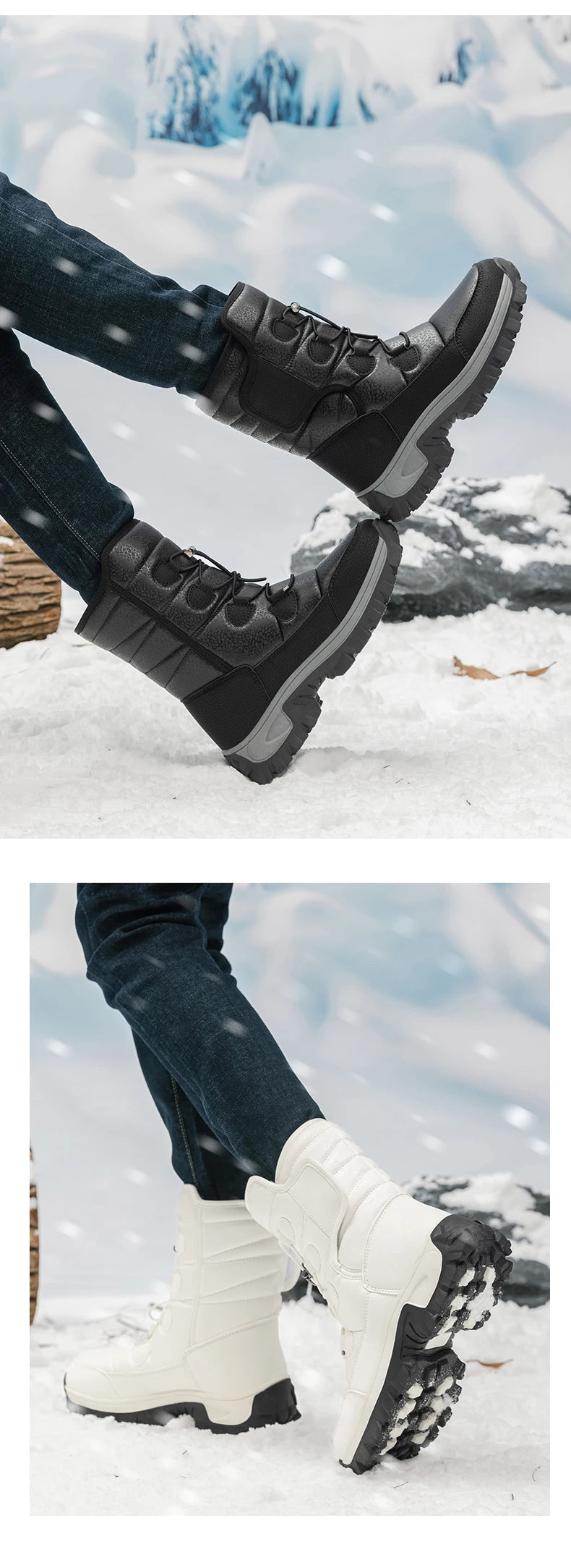 Women's Plush-Lined Waterproof Snow Boots - Platform Winter Hiking Ankle Boots
