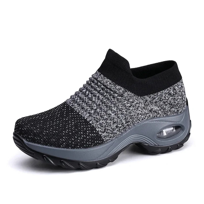 Women's Orthopedic Air Cushion Sneakers - Breathable Mesh Slip-On Platform Walking Shoes - Lightweight Non-Slip Tennis Shoes