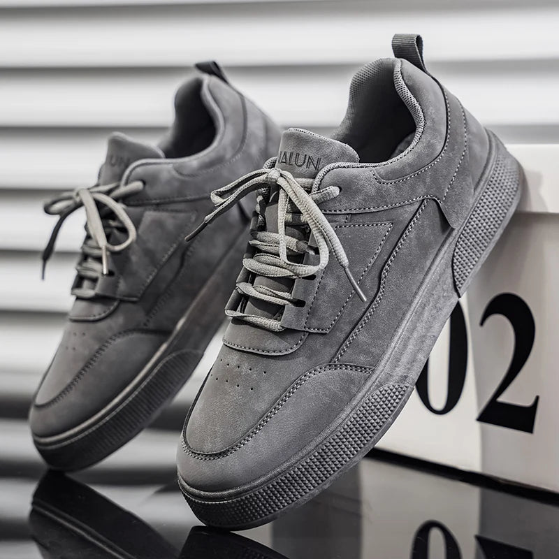 Men's Retro Skate Sneakers – Breathable Mesh Lining, Wear-Resistant Artificial Leather Lace-Up Shoes | White, Black & Grey | Spring/Autumn