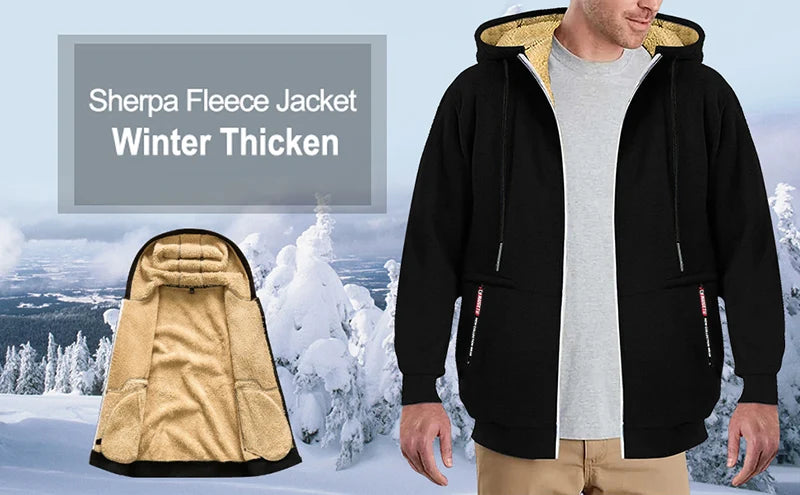 Men's Heavyweight Sherpa Fleece Lined Windproof Hoodie Jacket - Ultimate Winter Warmth & Style.