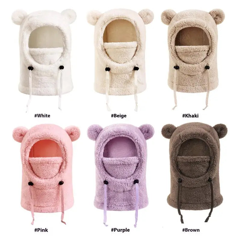Girls Plush Balaclava Hat Scarf - Windproof Warm Ear Protection Neck Cover