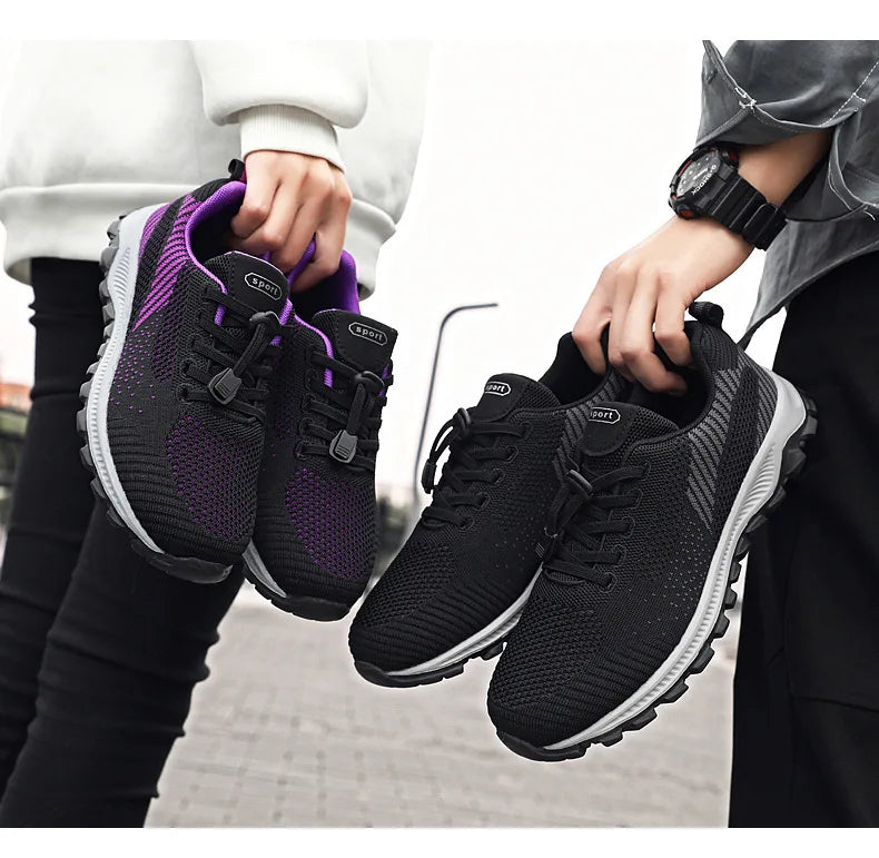 Women's Breathable Running Sneakers - Air Mesh Lace-Up Athletic Shoes - Lightweight Sport