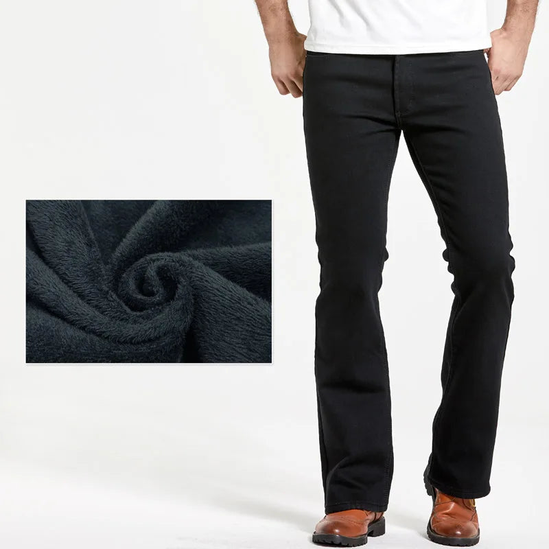Men's Winter Stretch Fleece Jeans: Warm & Stylish Boot Cut.
