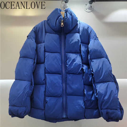 Oceanlove Women's Winter Parka Coat – Warm Thick Stand Collar Zipper Jacket, Long Sleeve Solid Broadcloth, Office Lady Style, Autumn/Winter