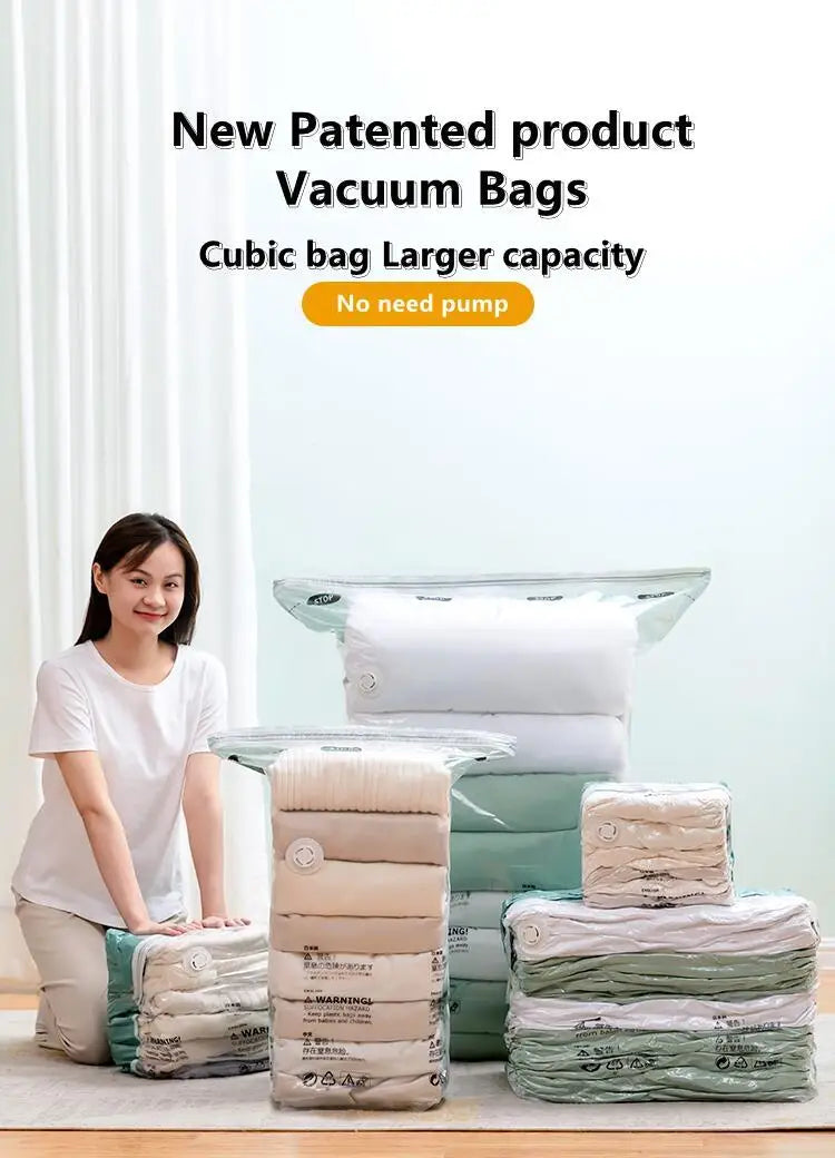 Vacuum Storage Bags for Clothes & Blankets – No-Pump Space-Saving Compression Bags (Travel & Home Organizer)
