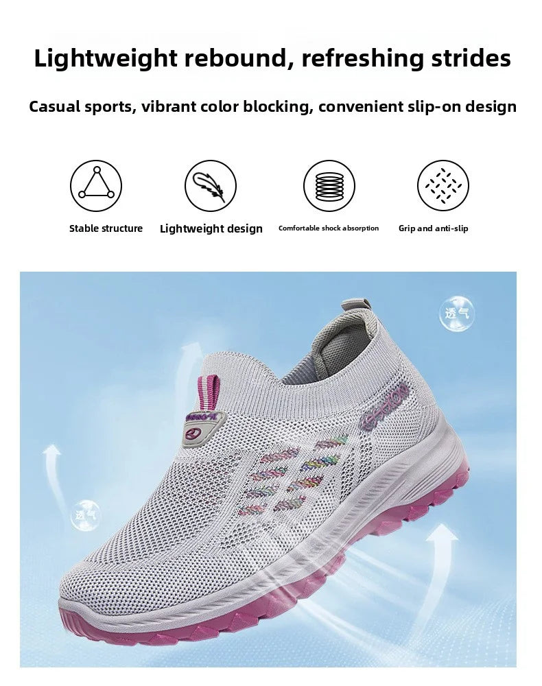 Women's Breathable Mesh Slip-On Sneakers – Lightweight EVA Comfort Walking Loafers with Rubber Sole
