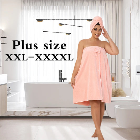 Women's Adjustable Bath Wrap Set - Ultra Soft Woven Towel & Hair Cap for Travel, Spa & Sauna