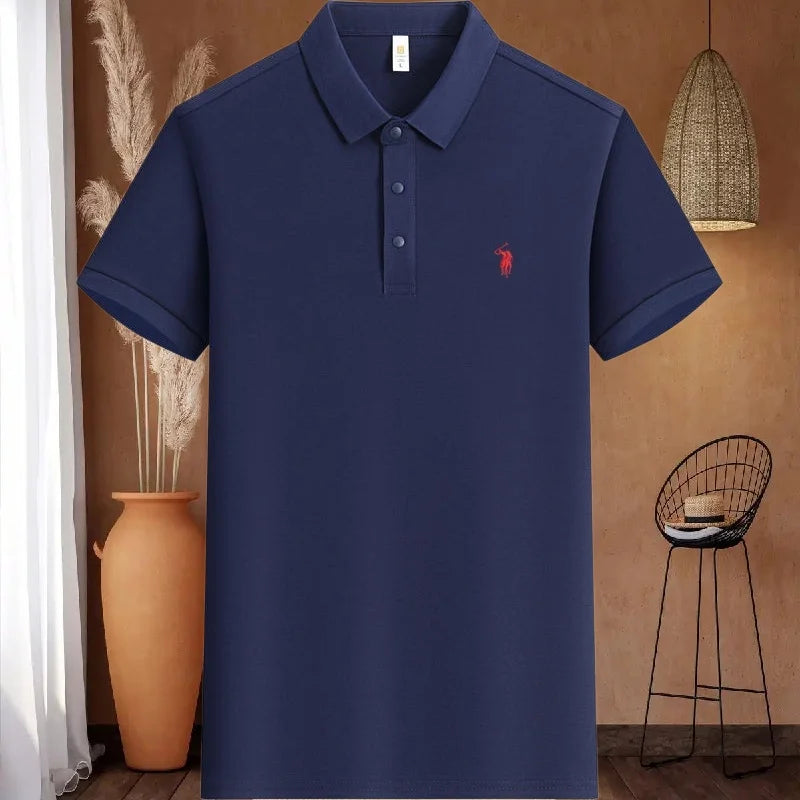 Men's 100% Cotton Short Sleeve Polo Shirt – Embroidered Pony, Breathable Summer Golf Top, Sizes M–4XL, 20+ Colors