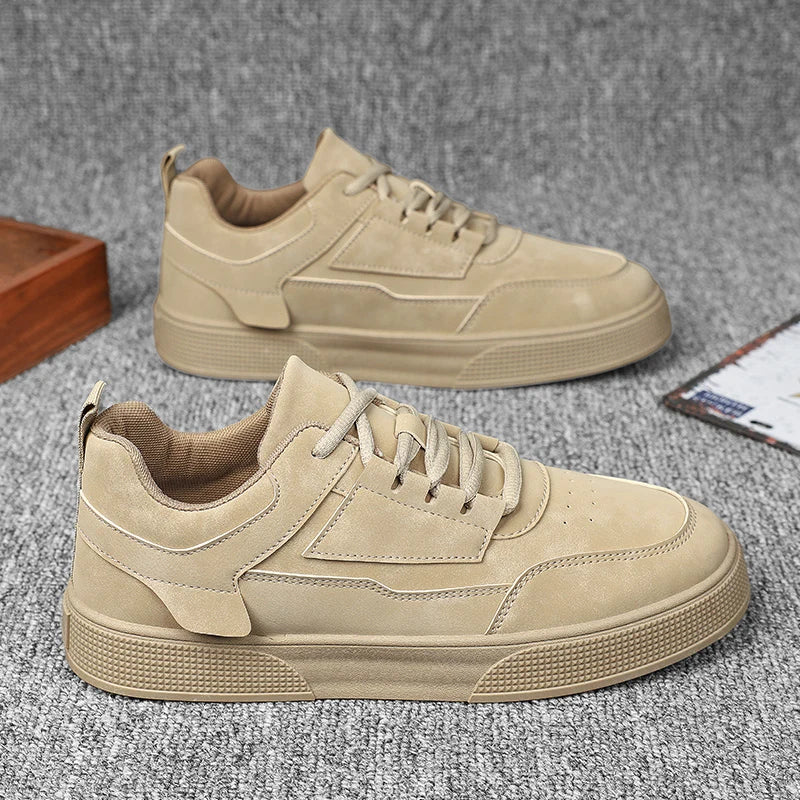 Men's Suede Leather Casual Sneakers – Height Increasing Hard-Wearing Lace-Up Low-Top Shoes | Black, Grey & Beige | Spring/Autumn