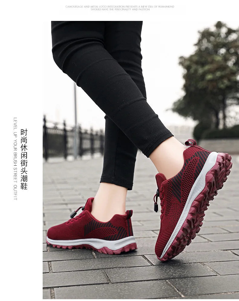 Women's Breathable Running Sneakers - Air Mesh Lace-Up Athletic Shoes - Lightweight Sport