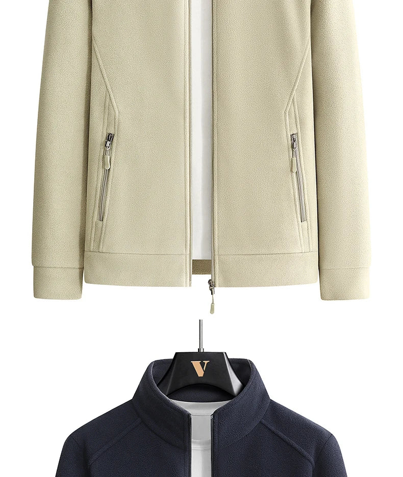 Men’s Stand Collar Zip-Up Casual Jacket with Zippered Pockets, Sizes M–8XL
