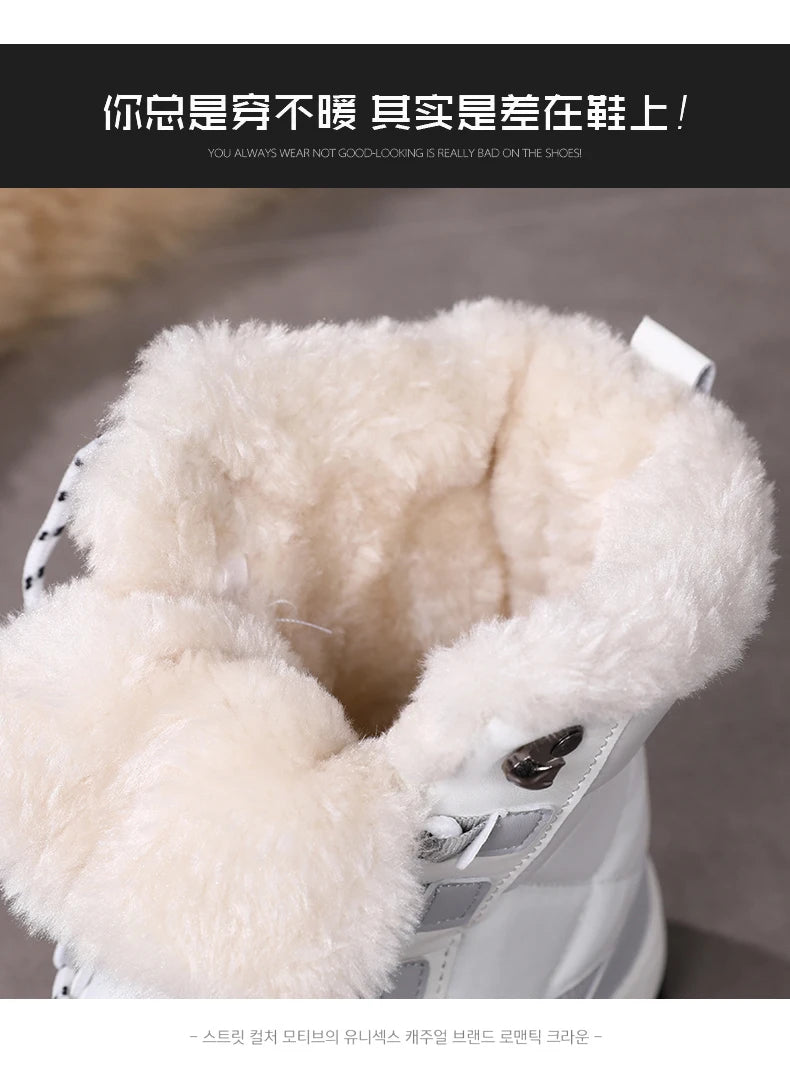 Women's Plush-Lined Waterproof Snow Boots - High-Top Winter Hiking Ankle Boots