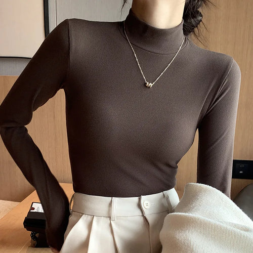 Women's Knitted Half-Turtleneck Pullover Sweater Elegant Korean