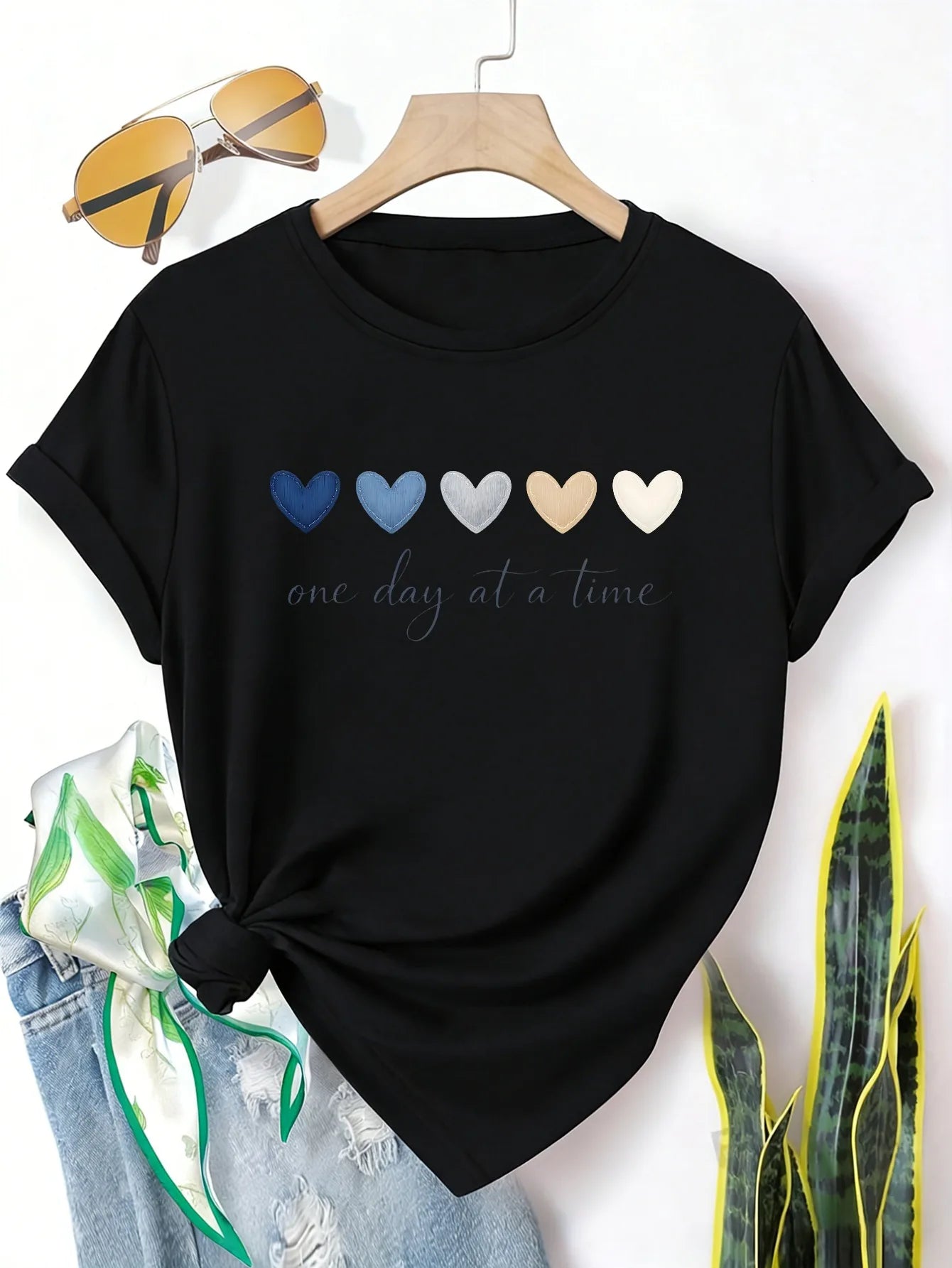 Women's Plus Size Graphic T-Shirt | "One Day At A Time" Casual Loose Fit Tee – Spring & Summer Essential