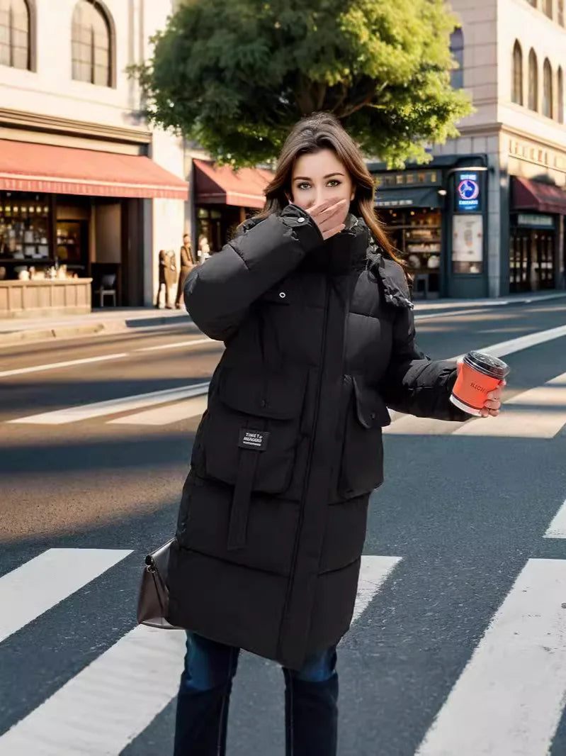 Women's 2024 Hooded Cotton Padded Parka Jacket-Long & Stylish