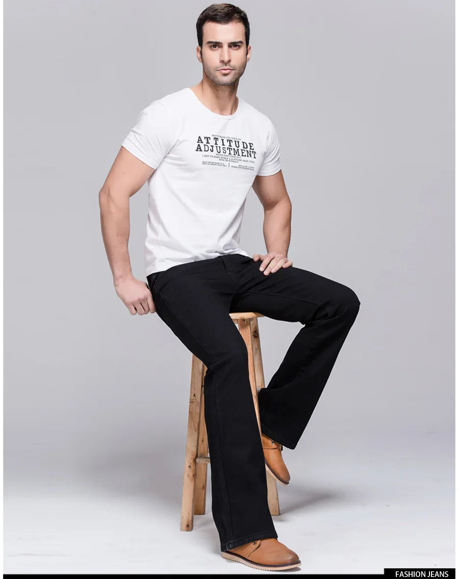 Men's Winter Stretch Fleece Jeans: Warm & Stylish Boot Cut.