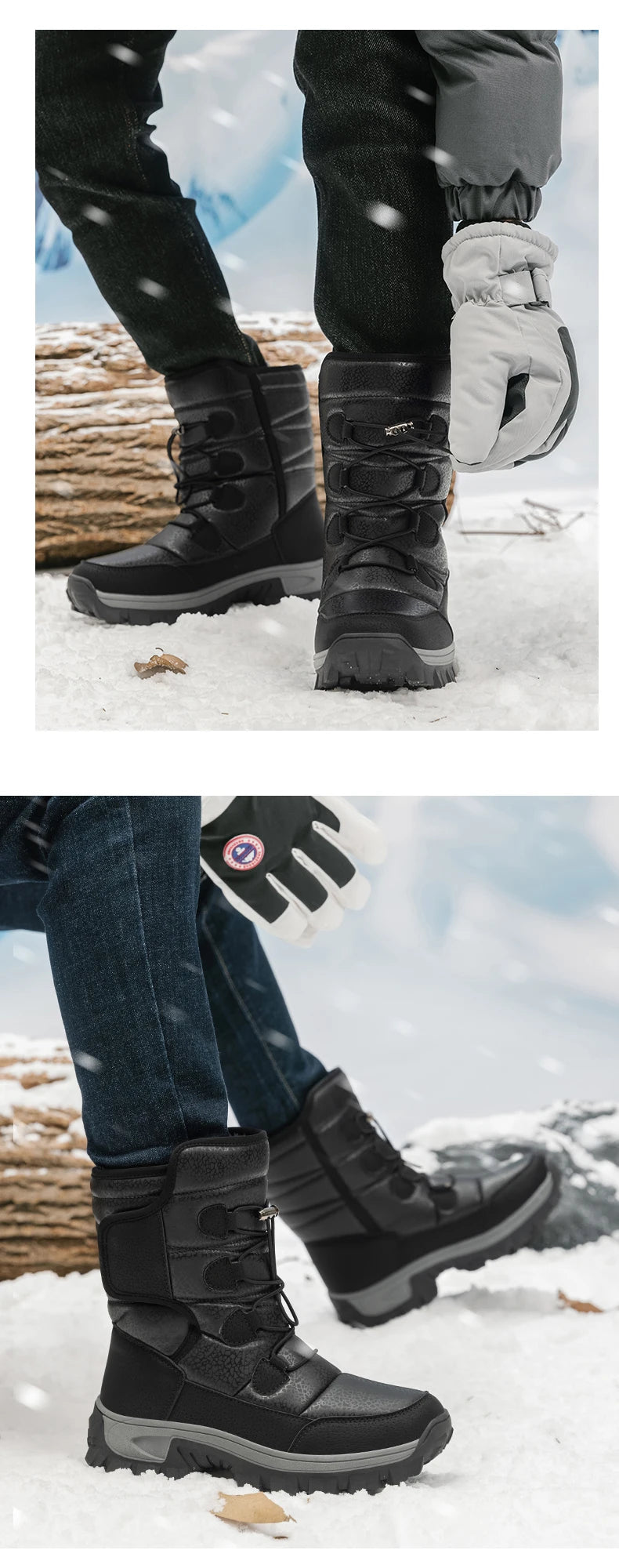 Women's Plush-Lined Waterproof Snow Boots - Platform Winter Hiking Ankle Boots