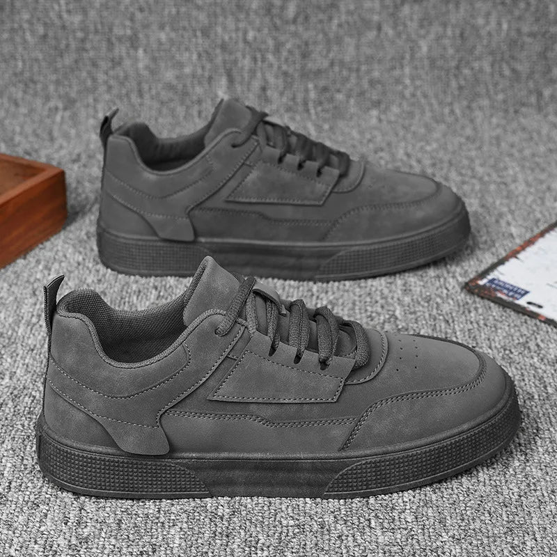YBQJOO Men's Classic Board Sneakers – Breathable Hard-Wearing Lace-Up Casual Shoes | Round Toe Flat Heel | Black, White, Grey & Beige | Spring/Autumn