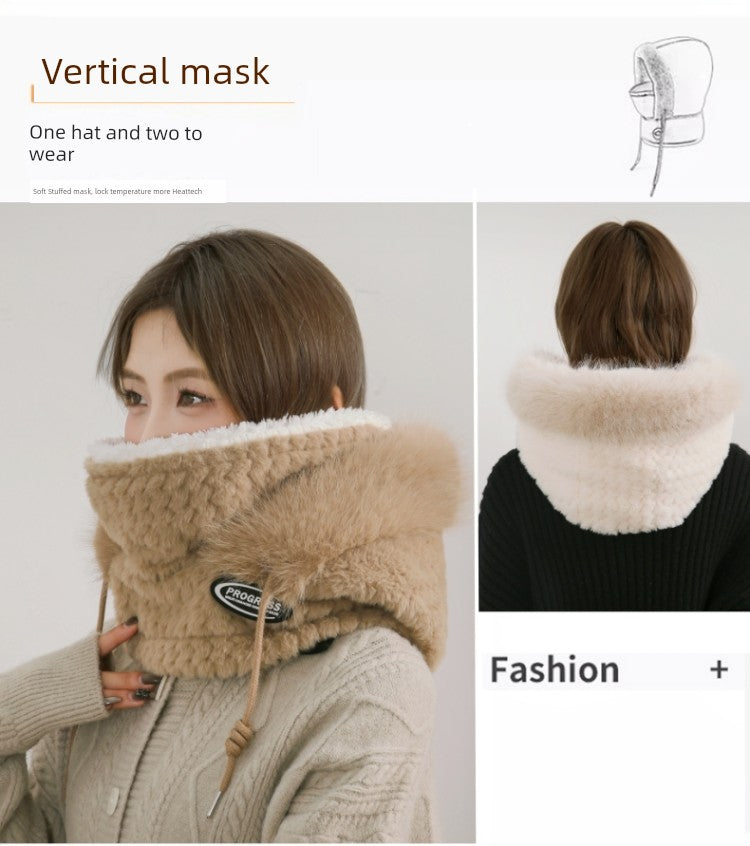 Women's Cozy Plush Winter Hood Scarf Set - All-in-One Hat, Scarf & Gloves | Polyester Cold-Proof Gear