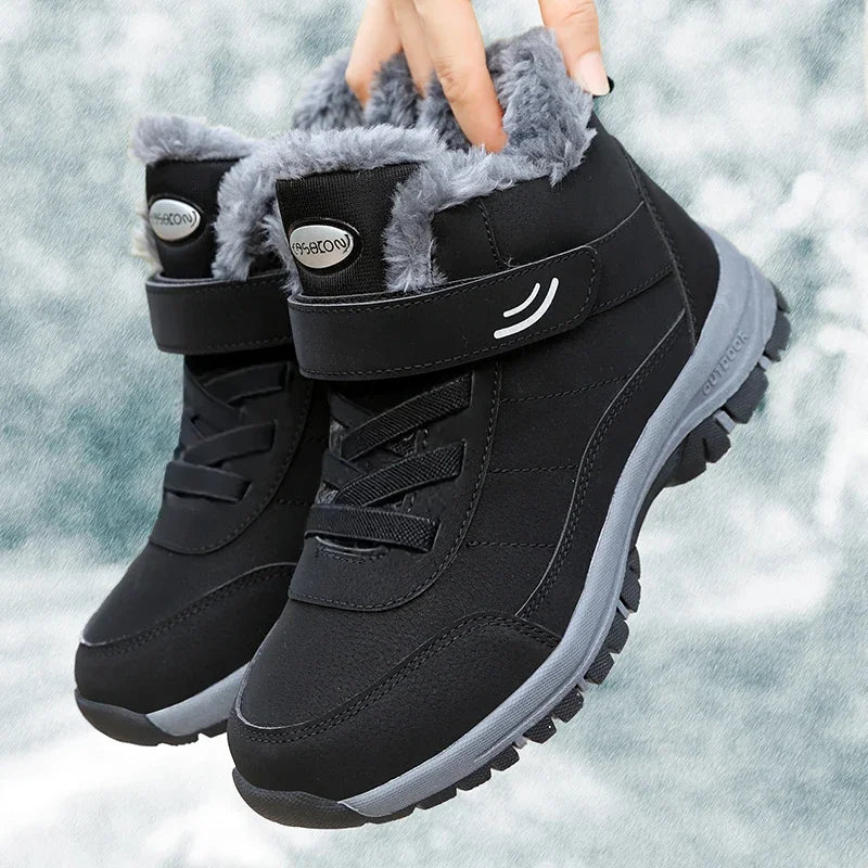 Women's Plush-Lined Waterproof Winter Boots - Platform Non-Slip Hiking Ankle Boots