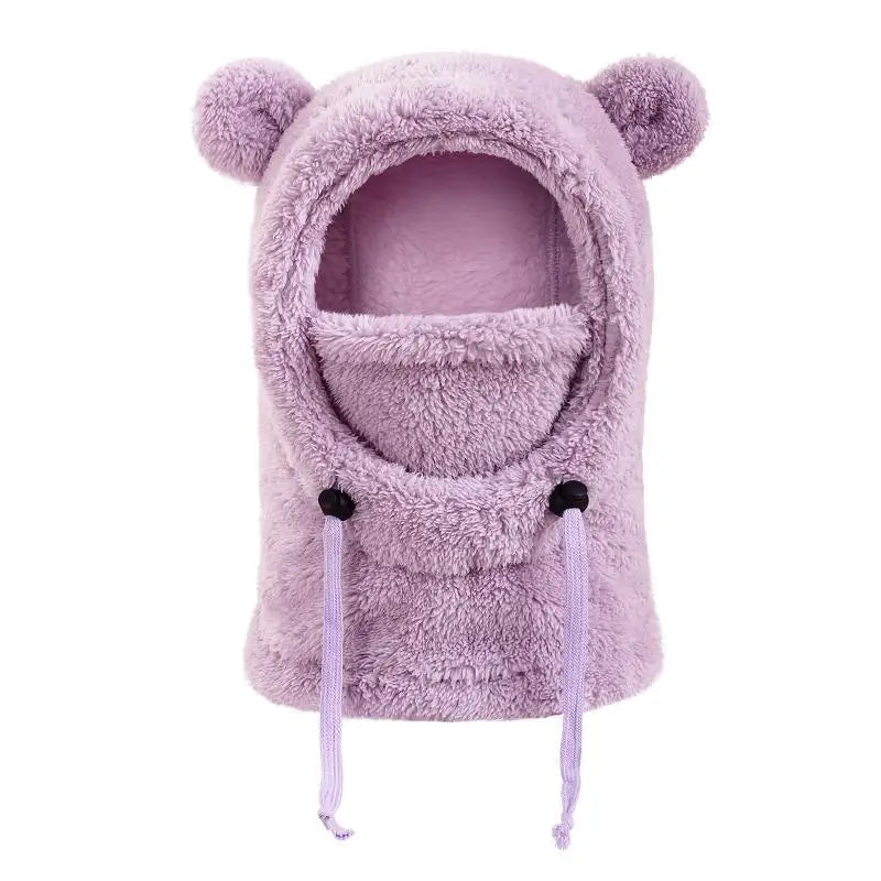 Girls Plush Balaclava Hat Scarf - Windproof Warm Ear Protection Neck Cover