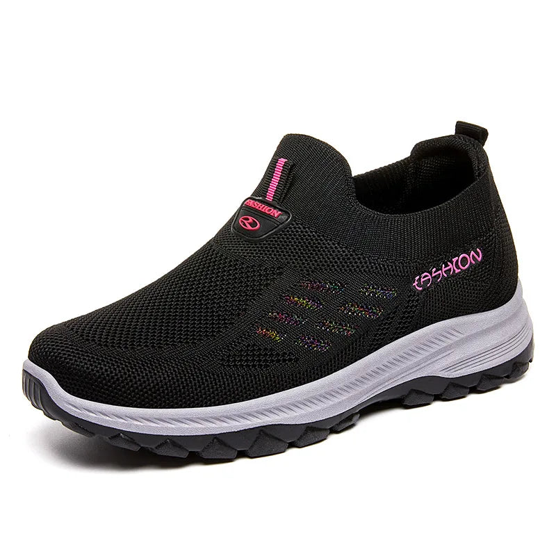 Women's Breathable Mesh Slip-On Sneakers – Lightweight EVA Comfort Walking Loafers with Rubber Sole