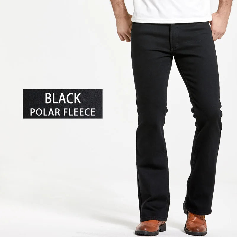Men's Winter Stretch Fleece Jeans: Warm & Stylish Boot Cut.