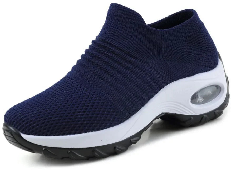 Women's Orthopedic Air Cushion Sneakers - Breathable Mesh Slip-On Platform Walking Shoes - Lightweight Non-Slip Tennis Shoes