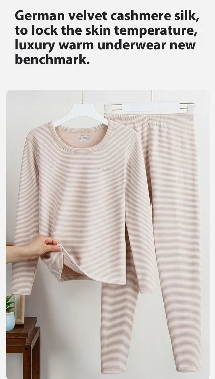 Women's Luxurious Cashmere Silk Striped Thermal Suit for Ultimate Comfort – Fall & Winter Bottoming Underwear"