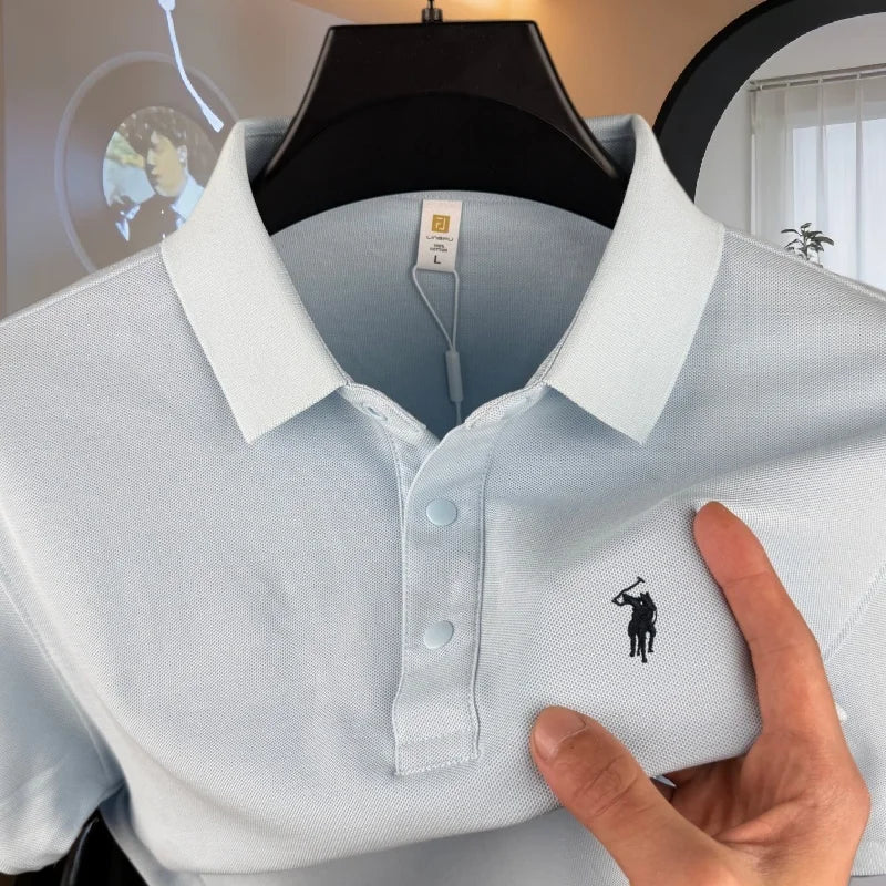 Men's 100% Cotton Short Sleeve Polo Shirt – Embroidered Pony, Breathable Summer Golf Top, Sizes M–4XL, 20+ Colors