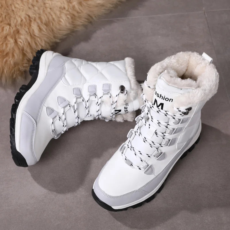 Women's Plush-Lined Waterproof Snow Boots - High-Top Winter Hiking Ankle Boots