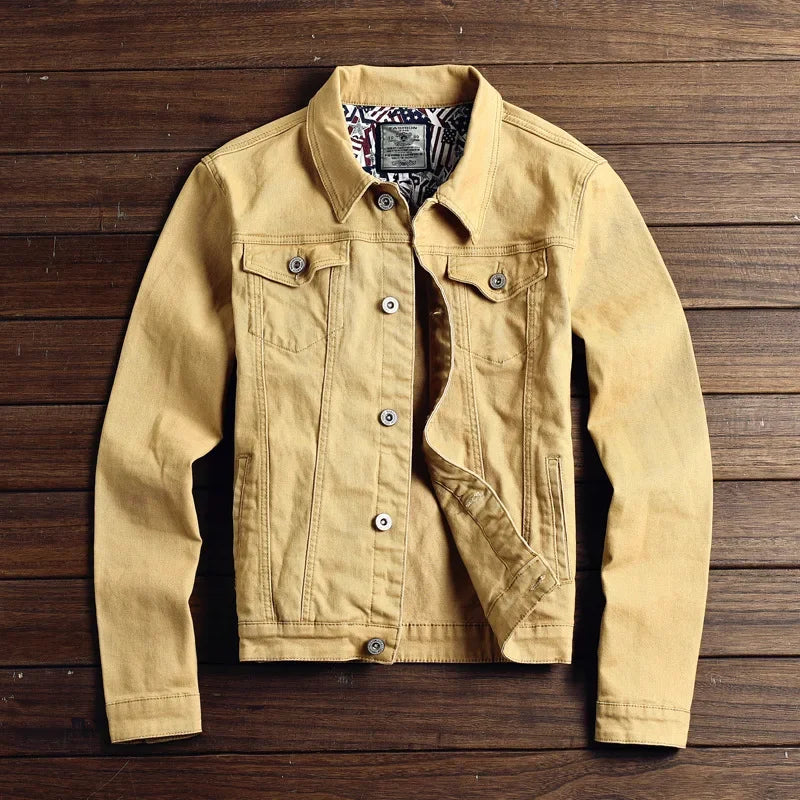 Men's Washed Denim Jacket - Casual Single Breasted Cardigan with Turn Down Collar & Pockets