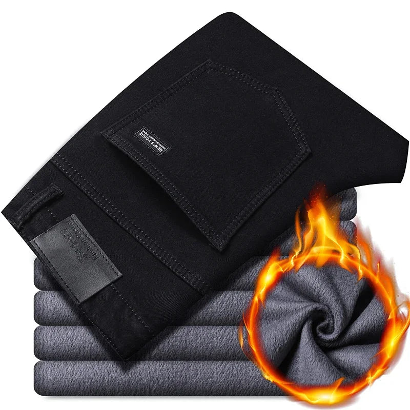Men's 2024 Winter Fleece-Lined Casual Jeans - Regular Fit