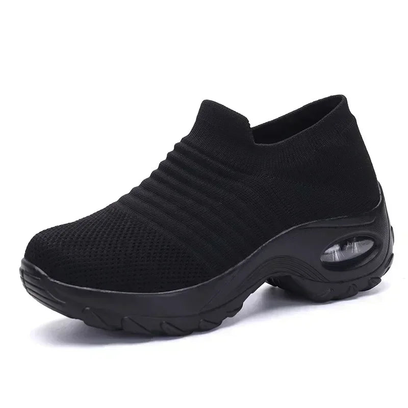 Women's Orthopedic Air Cushion Sneakers - Breathable Mesh Slip-On Platform Walking Shoes - Lightweight Non-Slip Tennis Shoes