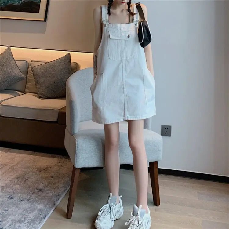 Women's Denim Suspender Mini Dress — Loose A-Line Sleeveless Sundress for Summer