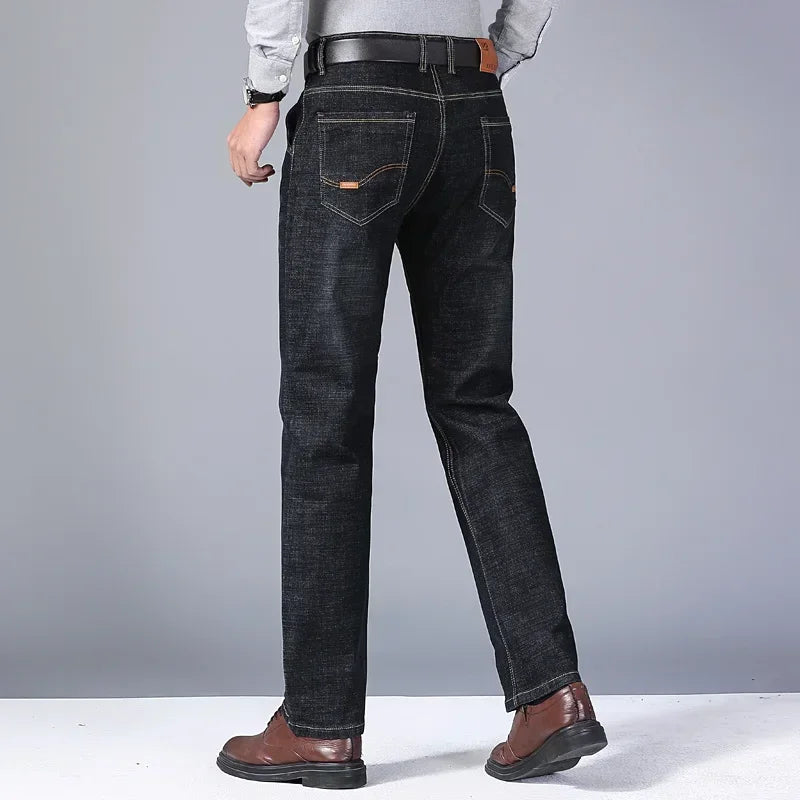 Men's 2024 Winter Fleece-Lined Casual Jeans - Regular Fit