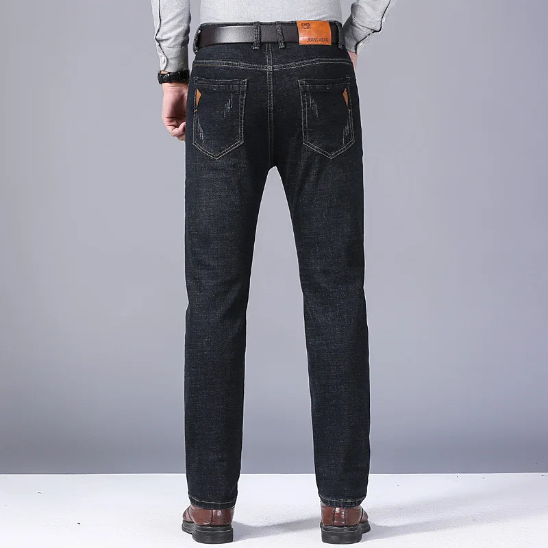 Men's 2024 Winter Fleece-Lined Casual Jeans - Regular Fit