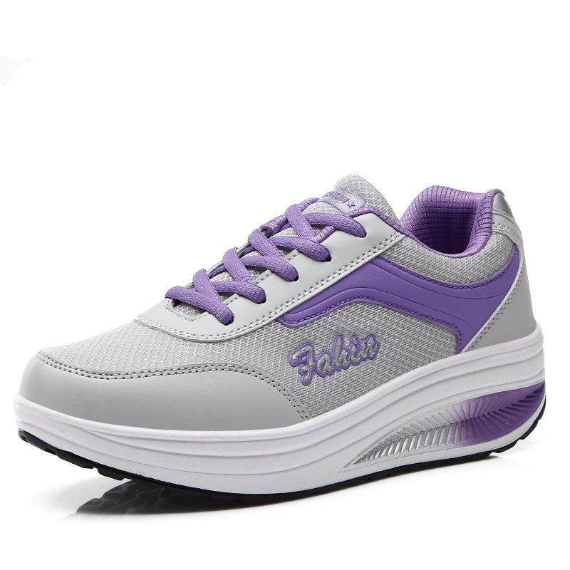 Women's LIZUXIE Platform Rocker Sneakers – Breathable Mesh Lace-Up Walking Shoes with EVA Comfort Insole