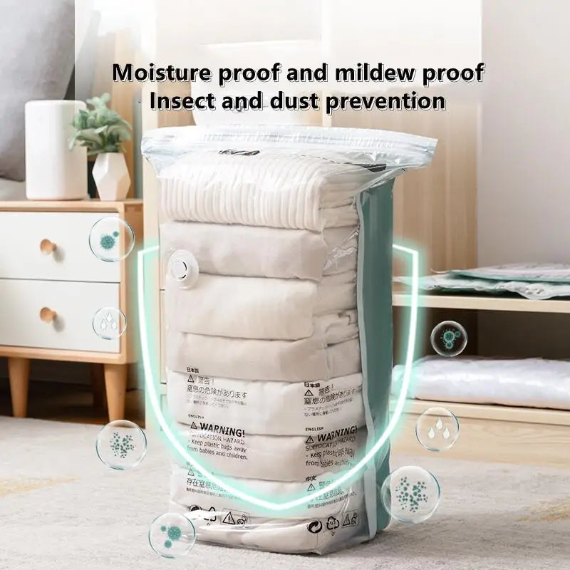Vacuum Storage Bags for Clothes & Blankets – No-Pump Space-Saving Compression Bags (Travel & Home Organizer)