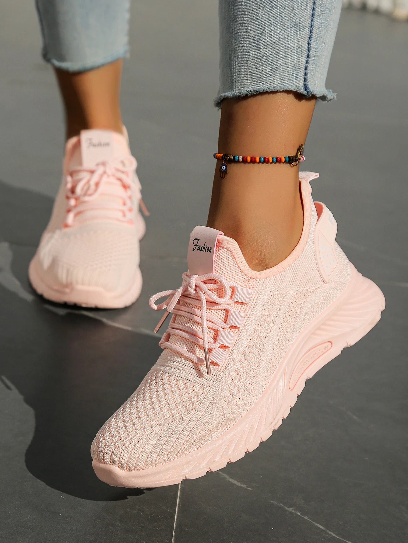 Women's Chunky Platform Sneakers - Lightweight Knit Athletic Shoes with Air Cushion Sole
