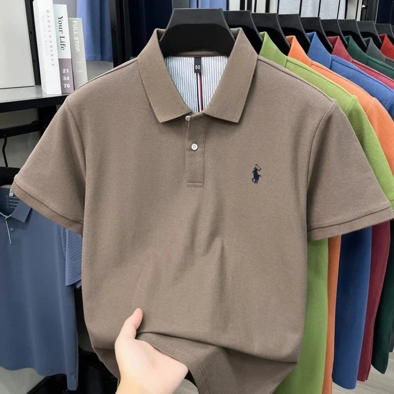 Men's 100% Cotton Short Sleeve Polo Shirt – Embroidered Logo Golf Top | Anti-Wrinkle Summer Casual