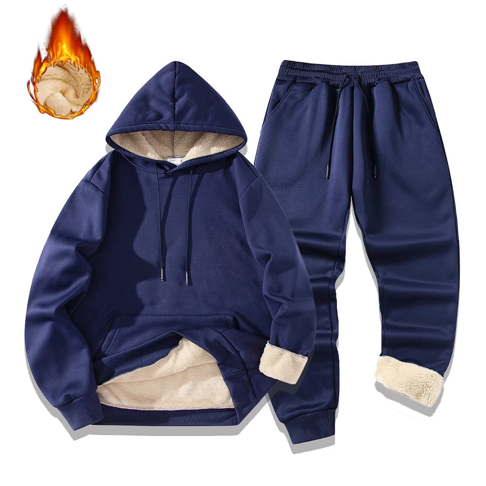 Men's Fleece Tracksuit Set - Plush Hoodie & Joggers | Warm Winter Sportswear