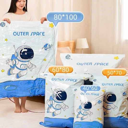 Reusable Vacuum Storage Bags with Pump – Airtight Space Saver Compression Bags for Clothes, Blankets & Bedding | Travel & Home Organizer | Outer Space Design