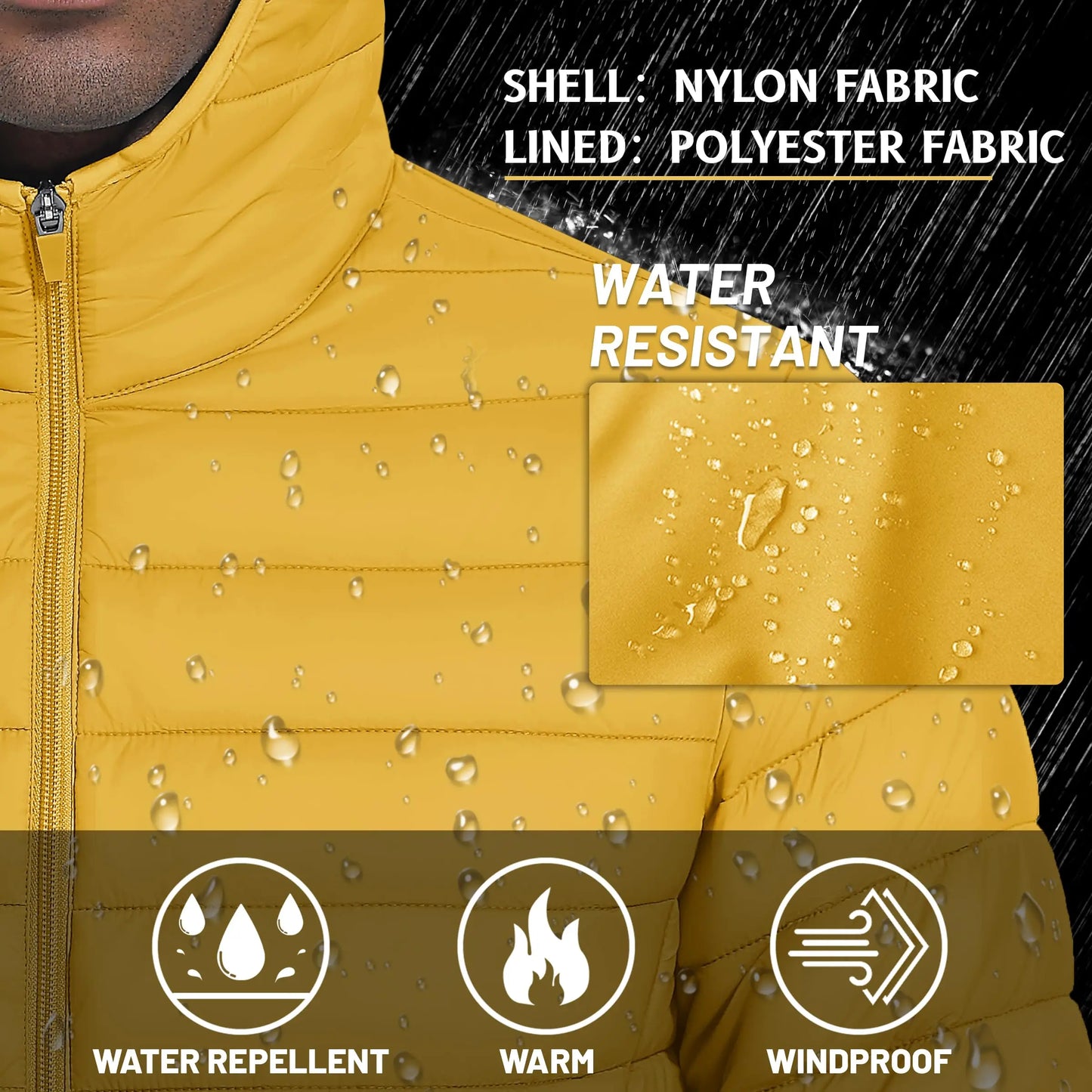 Men's TACVASEN Lightweight Water-Repellent Puffer Jacket - Cozy Insulated Hooded Windbreaker for Ultimate Comfort"