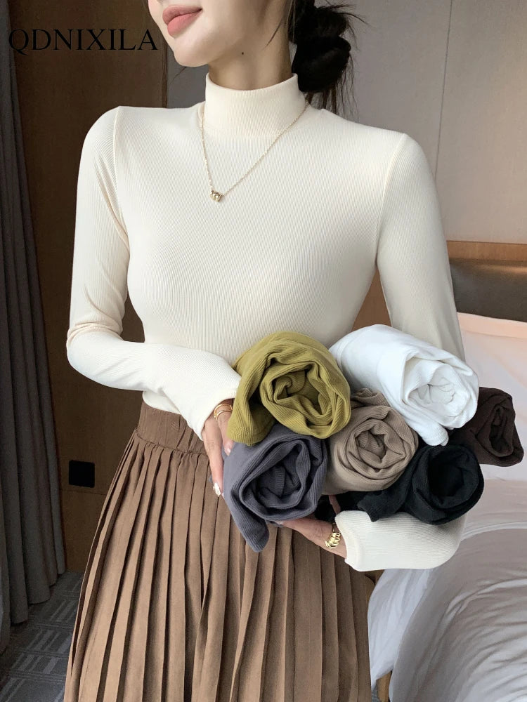 Women's Knitted Half-Turtleneck Pullover Sweater Elegant Korean