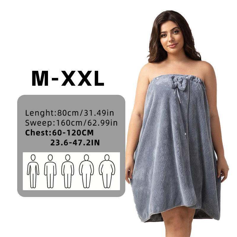 Women's Adjustable Bath Wrap Set - Ultra Soft Woven Towel & Hair Cap for Travel, Spa & Sauna